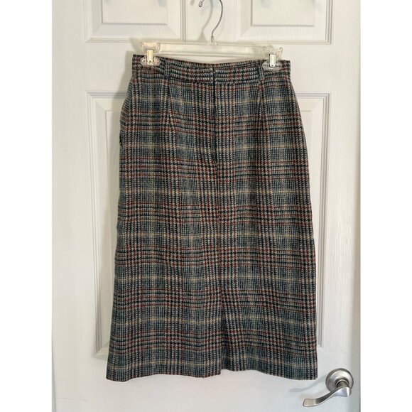 John Mayer Vintage Plaid Wool Knee Length Pencil Skirt 10 Academia Moody Scholar - Picture 4 of 8